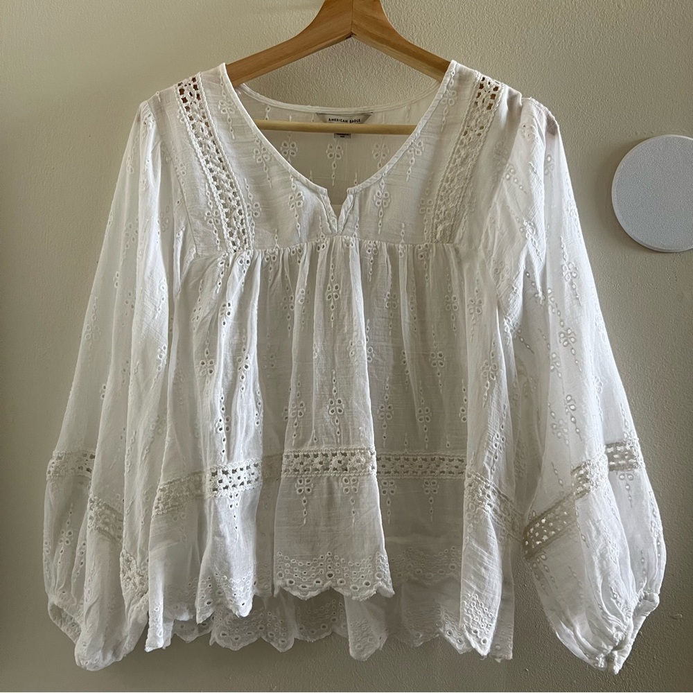 🆕 American Eagle Embroidered Eyelet Peasant Blouse (NWT)